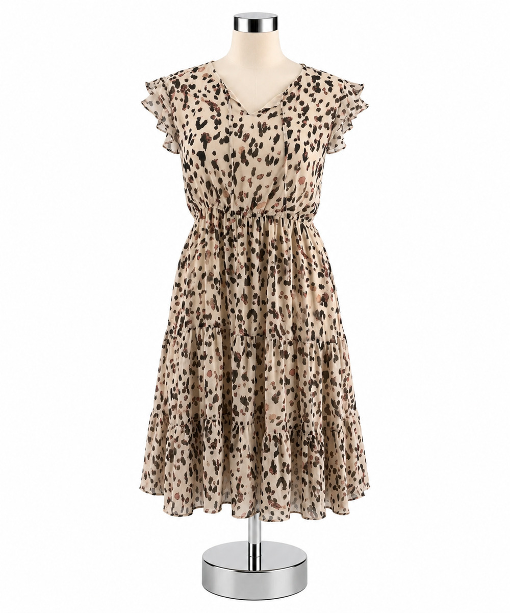 Hayden Los Angeles Women's 1XL Ecru, Black, Brown Print Tiered Midi Dress